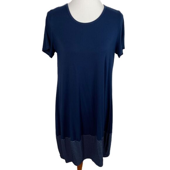 Heartstring Blue Striped Panel Short Sleeve Shift Dress Medium - Picture 1 of 6